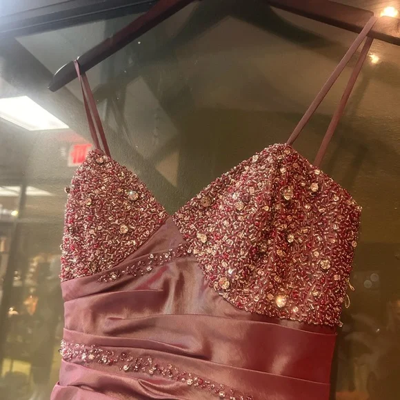 xcite y2k purple silver iridescent beaded prom dress maxi fluted bow pink - Picture 4 of 13